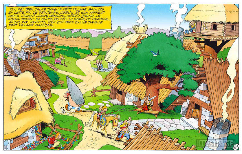 Toile BD décorative Astérix d'Albert Uderzo 'Village des irréductibles' - Illustrose