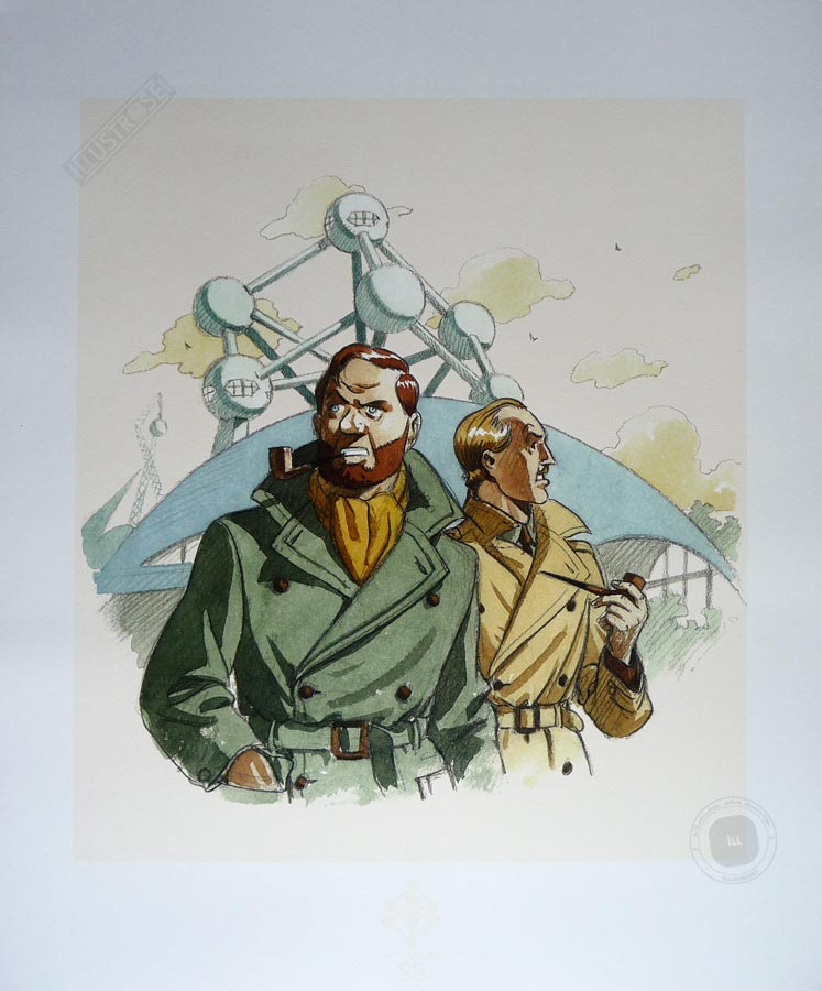 Affiche édition d'art BD illustration André Juillard 'Blake et Mortimer, Atomium 58' - Illustrose