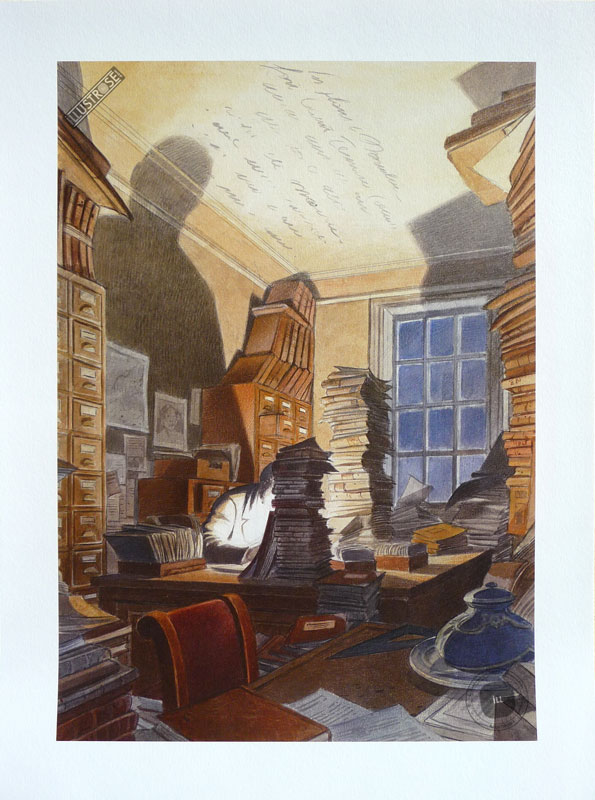 Affiche BD de François Schuiten 'Bibliothèque Mundaneum' - Illustrose