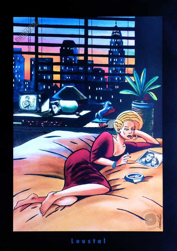 Affiche d'art illustration de Loustal 'Sur le lit' - Illustrose