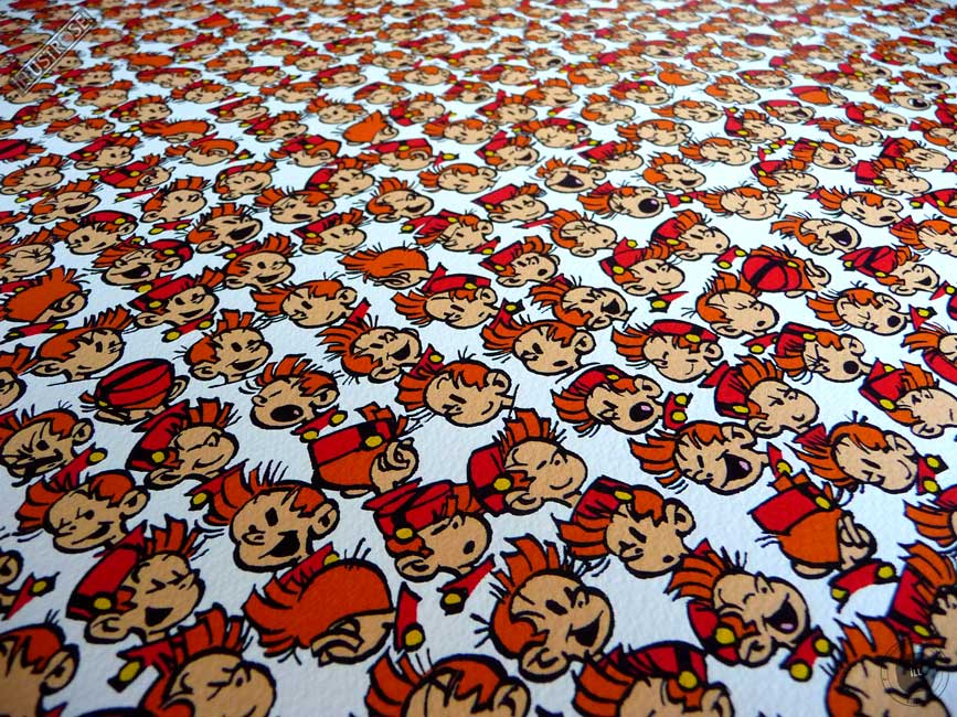 Affiche poster illustration BD signé et encadré André Franquin, 'Spirou, les 1000 têtes' sur papier d'art - Illustrose