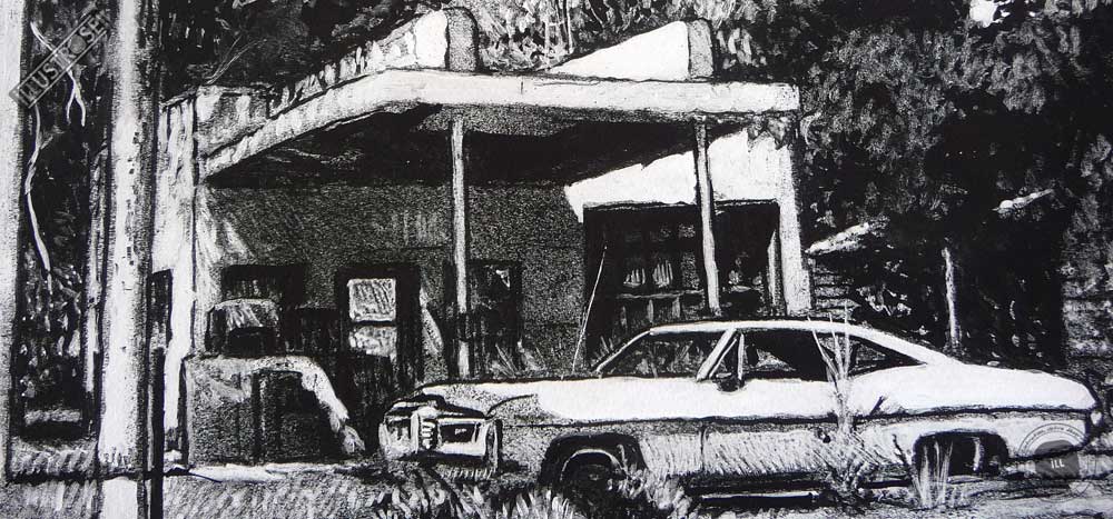 Estampe encadrée, signée et numérotée 'Route 66, East Texas' de Jean-Claude Götting - Illustrose