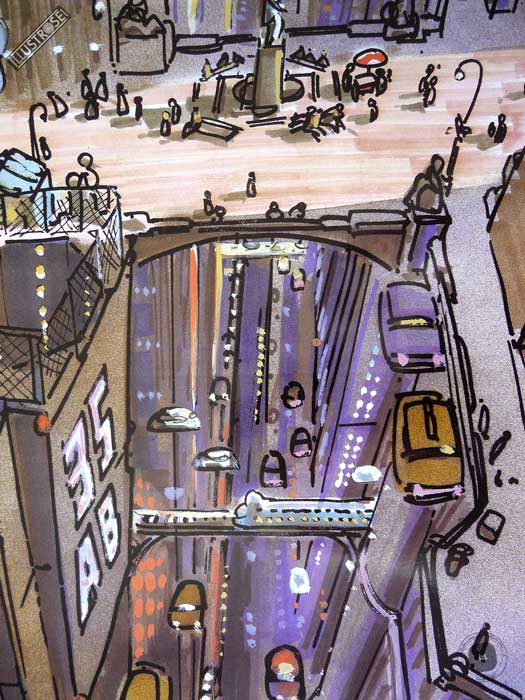 Affiche illustration cinéma 'Le cinquième élément - New-York' Jean-Claude Mézières - Illustrose