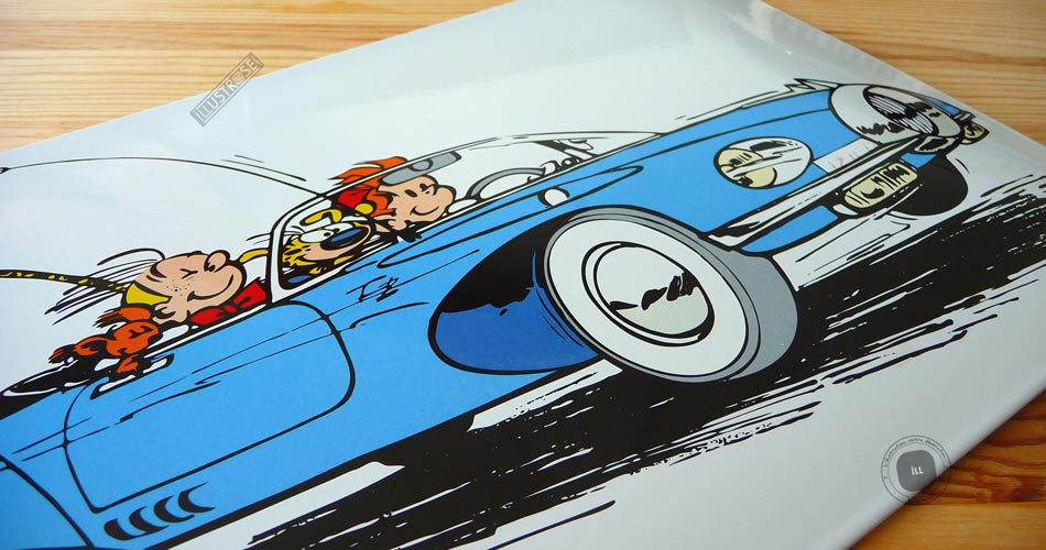 Plaque émaillées para BD Coustoon déco 'Spirou et le Marsupilami - Turbotraction' de Franquin - Illustrose