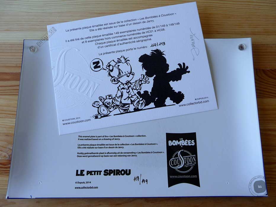 Plaque émaillées para BD Coustoon déco 'Le petit Spirou - Somnambule' de Janry - Illustrose